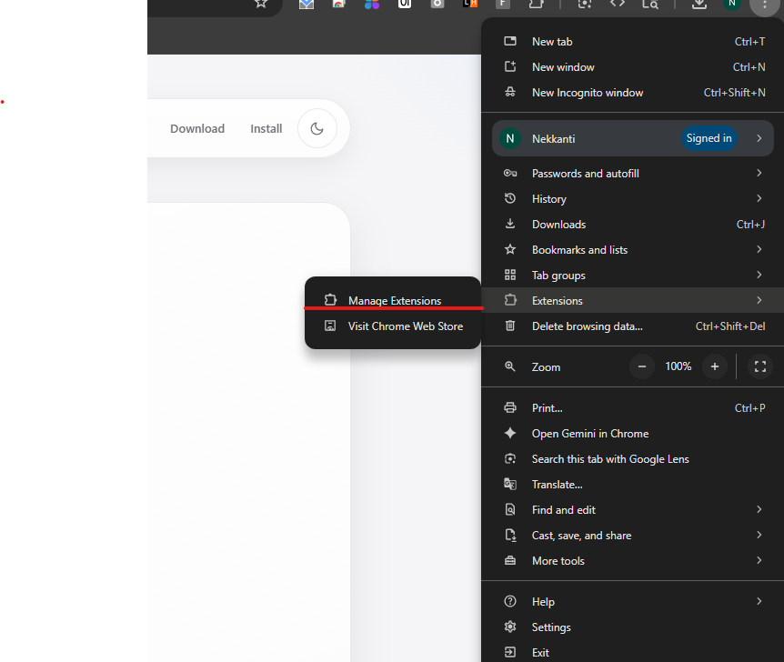 Chrome extensions page with developer mode highlighted