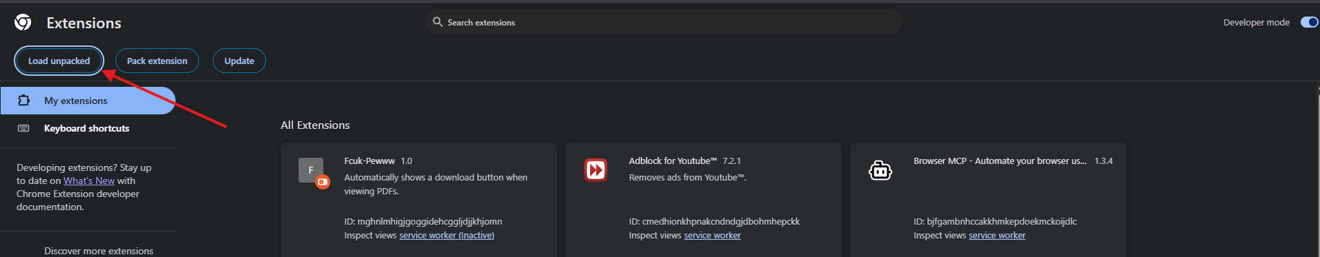 Folder selection dialog showing the extension directory